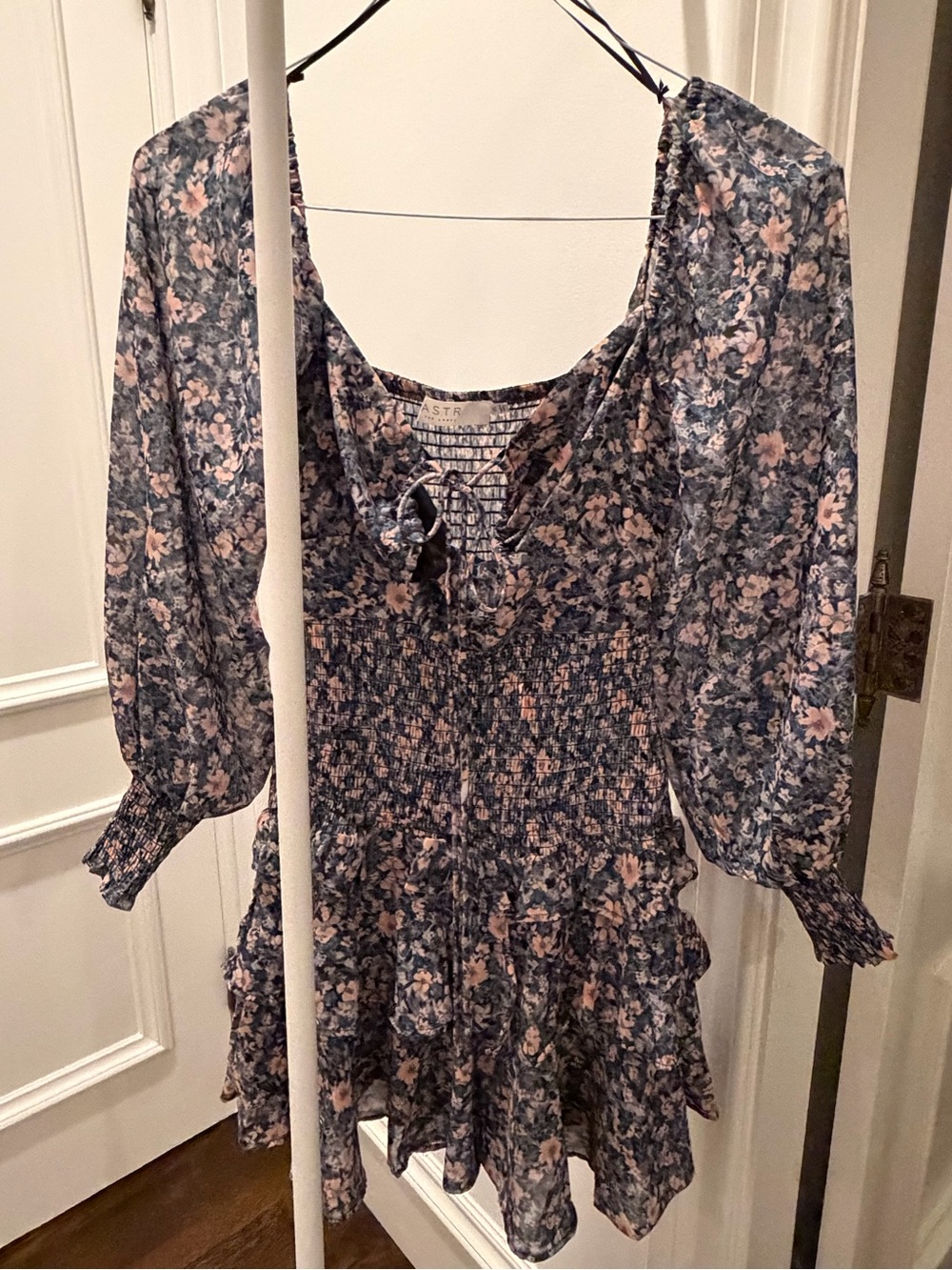 Astr Blue Floral Mini Dress with Pink Blossoms